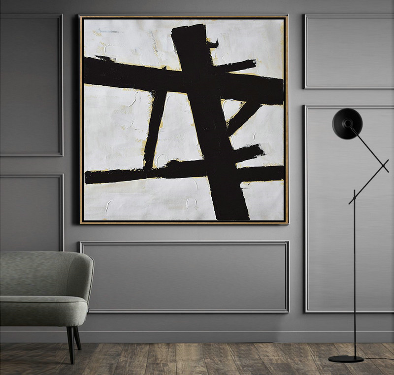 Abstract Painting Extra Large Canvas Art,Handmade Minimal Art Palette Knife Canvas Painting, Black White Beige - Original Art Acrylic Painting